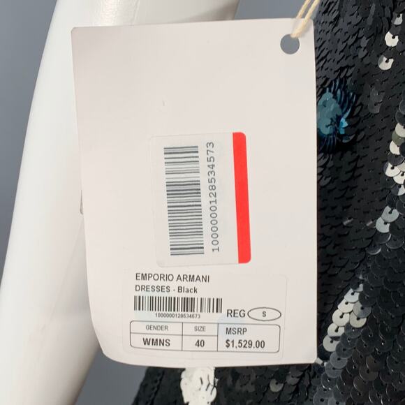 EMPORIO ARMANI Size 4 Black Multi Color Polyester Sequined Polka Dot Dress - Picture 5 of 8